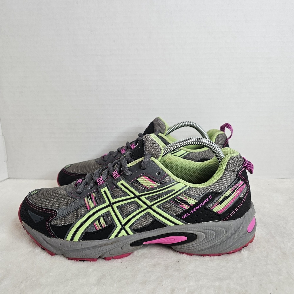 Asics Gel-Venture 5 Womens Trail Running Shoes Gray Pink Lime T5N8N Size 9.5 US